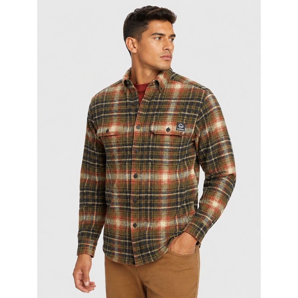 Wolverine Glacier Heavyweight 100% Cotton Flannel Shirt Khaki Plaid L